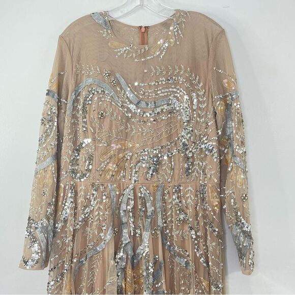 Mac Duggal 5217 Plus Size 14 Embellished Illusion Formal Evening Gown, Nude - Picture 4 of 16